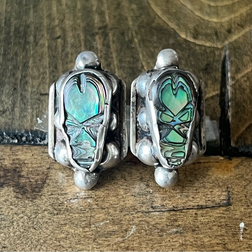 Vintage Taxco Mexico Sterling Silver Abalone Screw-Back Earrings – Stamped 925 - Picture 3 of 10